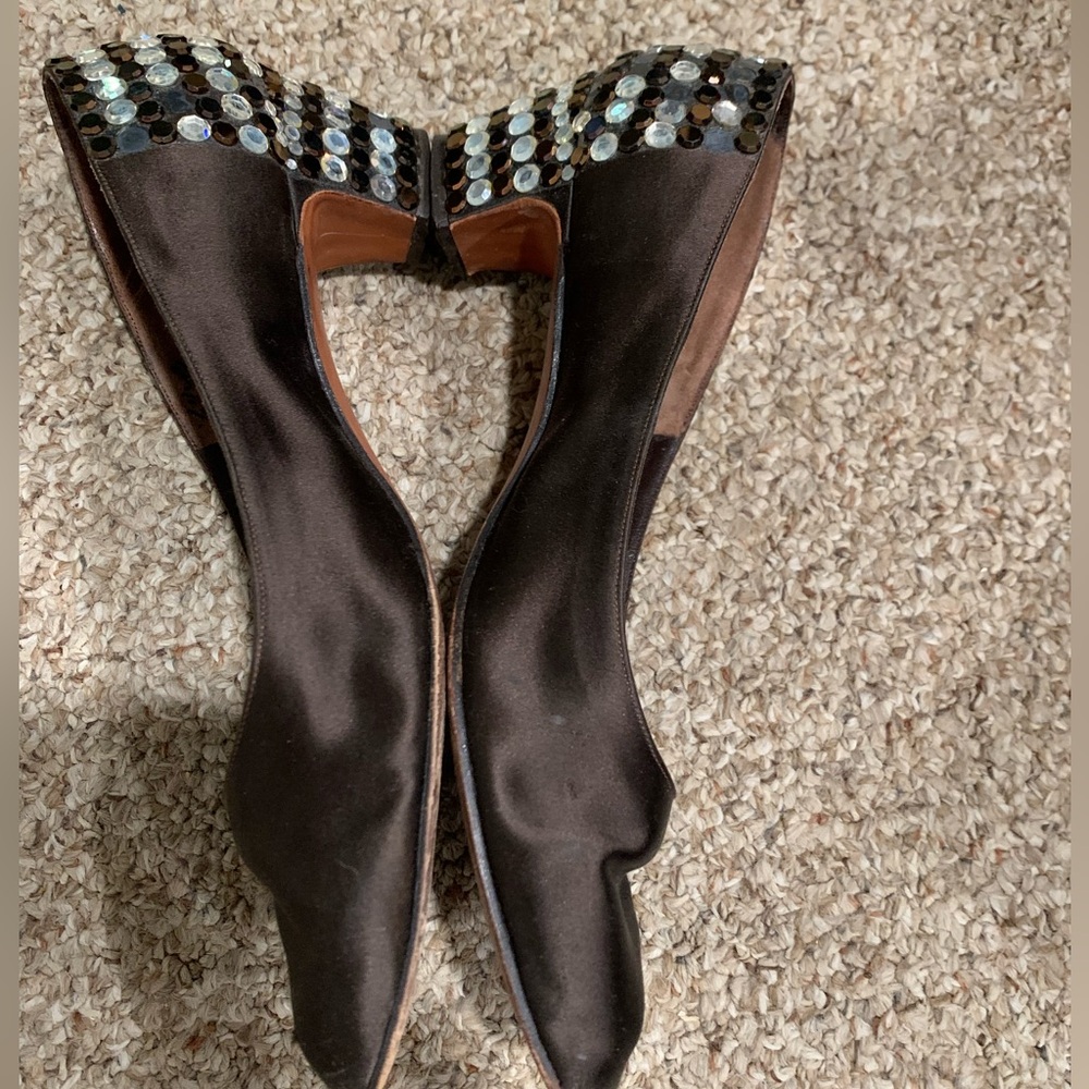Vintage Bonwit Teller Herbert Levine brown satin jeweled heel 6 1/2